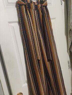 UK2LA Wide-Leg Striped Palazzo Pants in Navy, Mustard & Orange